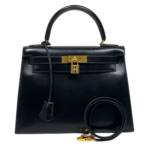 HERMES Kelly 28 Black Handbag U Stamp #OKB543