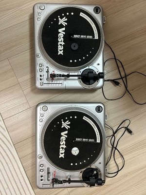 Vestax PDX-2000 Silver Pair Direct Drive DJ Turntable Set Vinyl Scratch Tested