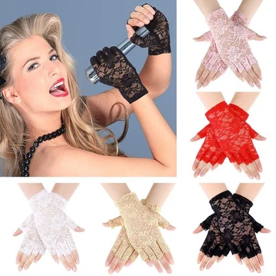 Mitten Lace Gloves Dance Gloves Mesh Mitten Half Finger Fishnet Gloves