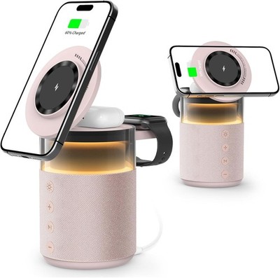 5-In-1 Wireless Charging Station with Bluetooth Speaker,Magnetic Charger with Ni