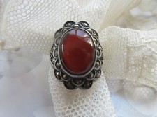 Vintage Sterling Carnelian Marcasite Ring Size 4.75