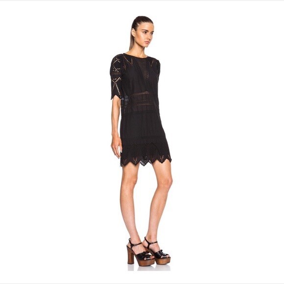 Ulla Johnson 1/2 Sleeve Lupe Eyelet Lace Detail Black Mini Dress Size 4 Ulla Johnson 1/2 Sleeve Lupe Eyelet Lace Detail Black Mini Dress Size 4