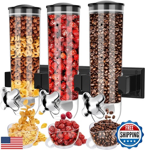 Triple Food Dispenser, Cereal Dispenser, Dry Food Dispenser Wall Mounted Cere