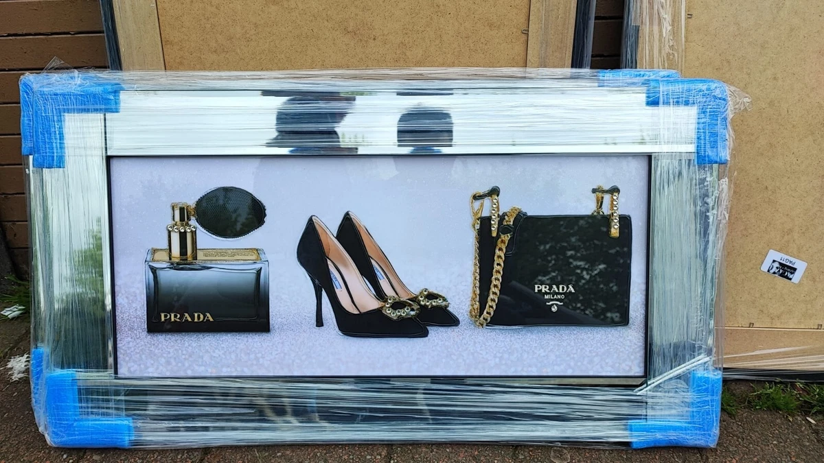 Prada bag shoe Perfume Bottle Liquid Glitter Art Picture in Mirror