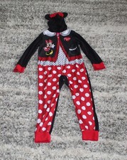 Disney Minnie Mouse Size 8 Girls Cozy Fleece Hooded One Piece Union Pajamas