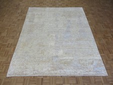 8 x 9'11 Hand Knotted Beige Fine Modern Abstract Oriental Rug With Silk G8233