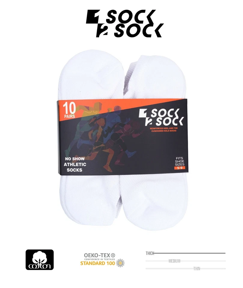 10 pares de calcetines deportivos de corte bajo No Show para hombre y mujer talla 9-11, 10-13 negro blanco Foto 4 de 4