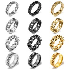 Men Women Band Cuban Link Chain Ring Stainless Steel Hip Hop Thumb Gift for Dad
