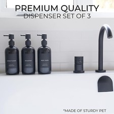 Stylish Modern 21oz Shower and Conditioner Dispenser Set - 3 Bottles - Black
