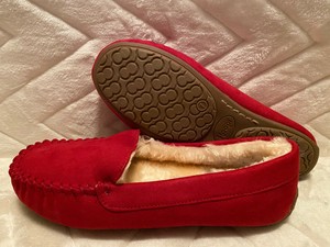 womens red moccasin slippers