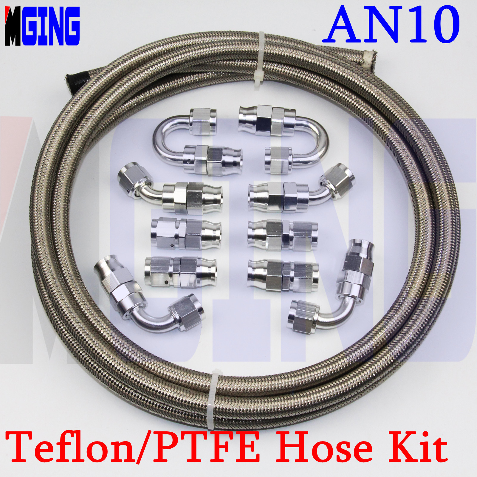 AN10 10AN Braided Teflon PTFE E85 Ethanol Oil Gas Line Fuel Hose End
