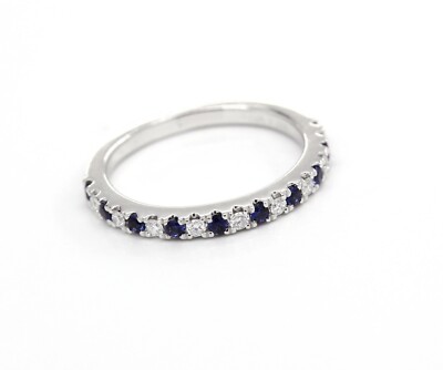 Vera Wang Love 14K White Gold Ring Diamond Blue Sapphire Wedding Band 