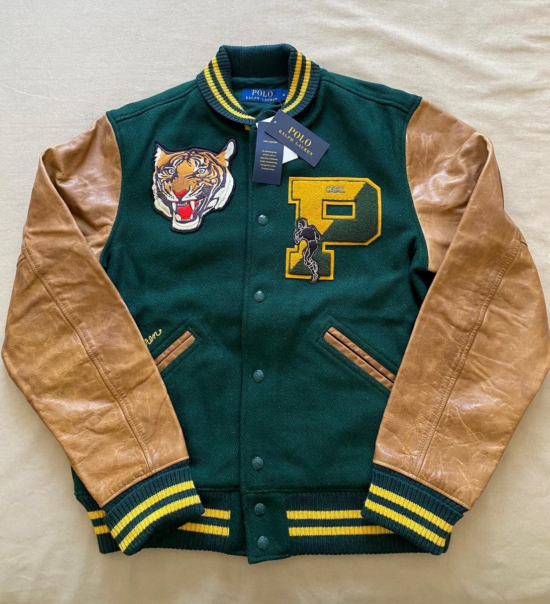 Polo Ralph Lauren RL Tigers Wool-Blend Leather Letterman Varsity