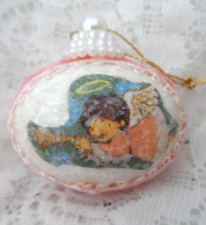 Vintage Handmade Ornament - EMBELLISHED REAL QUAIL EGG w/ANGEL, TRIM & GLITTER
