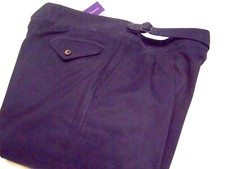 Ralph Lauren Purple Label Brushed Cotton Pleated Belted Pants NWT 495 38 Navy