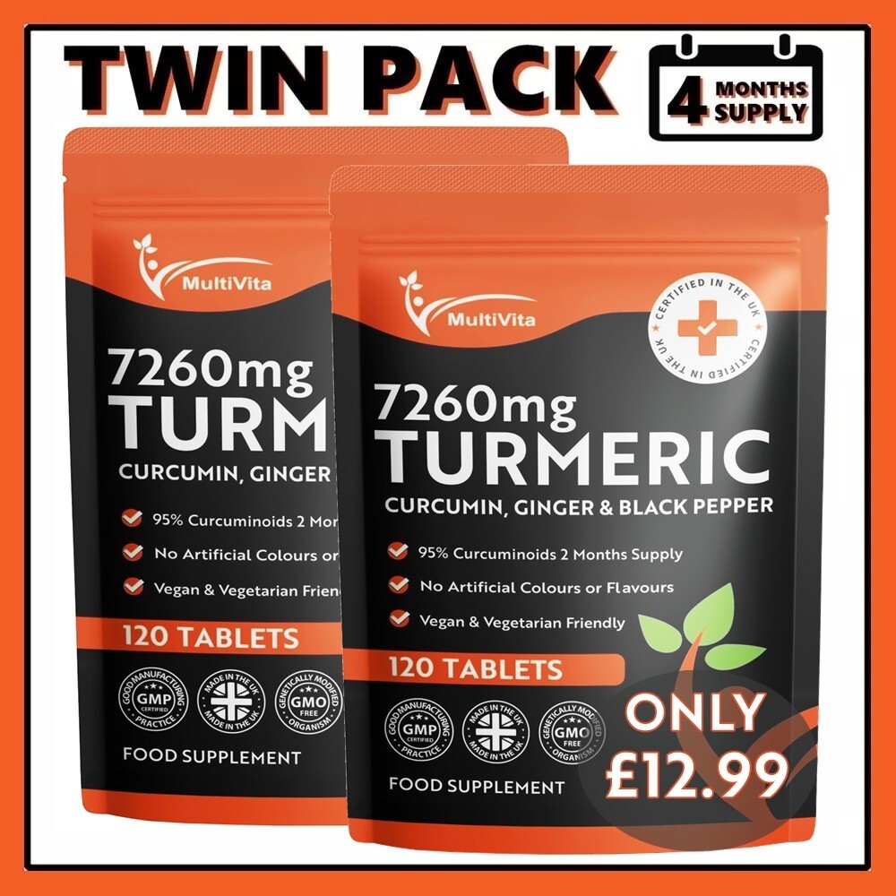 TURMERIC CURCUMIN 7,260mg  240 Tablets + Ginger & Black Pepper 95% Curcuminoids