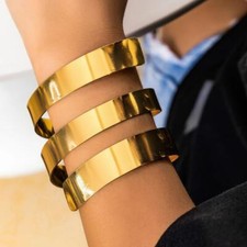High Quality Punk Smooth Spiral Wide Open Cuff Bangles Women Vintage Chunky Arm