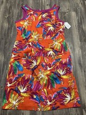 Chadwick's Orange Tropical Sleeveless Shift Dress  Size 8 Colorful