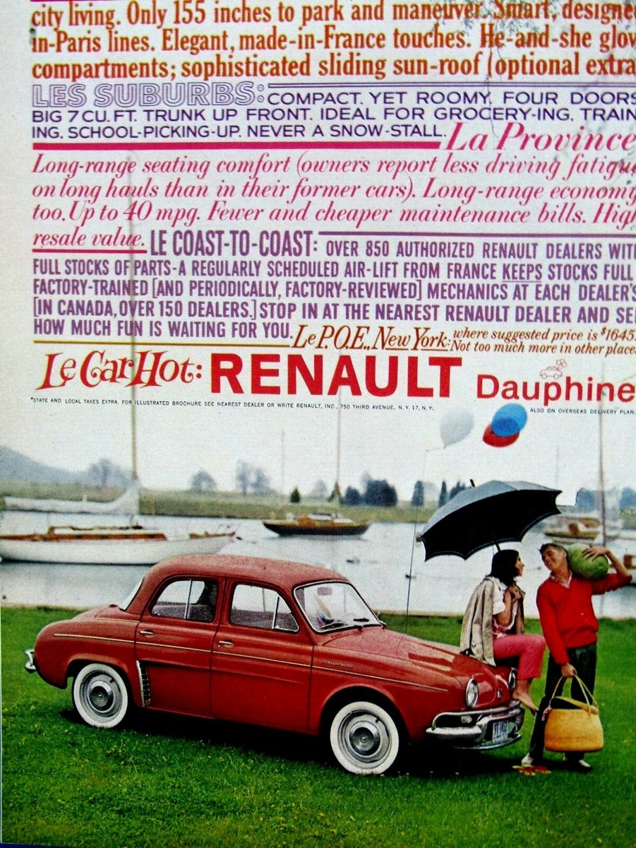 1959 Renault Dauphine Le Car Hot Vintage Original Print Ad 8.5 x