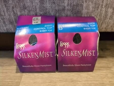 2X L'eggs Silken Mist - Control Top Size B JET BLACK 20210 Silky Sheer Leg