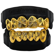 Custom Grillz Starburst Cuts/Diamond Dust 925 Sterling Silver ( 18k GOLD PLATED)