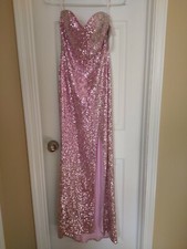 Davids Bridal Prom Wedding Dress Gown Pink Full Stretch Sequin Small Size 3 4