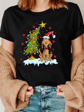  Womens Casual Christmas Tree and Dog Print T...