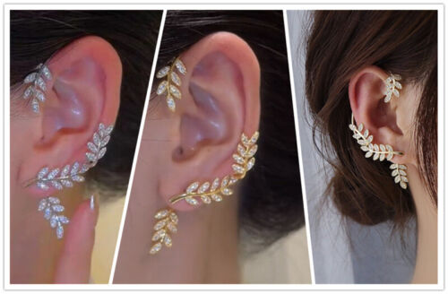Full Rhinestone Earclip Fashion Leaf Shape Ear Clip No pierce Ear Decoration - Picture 1 of 16