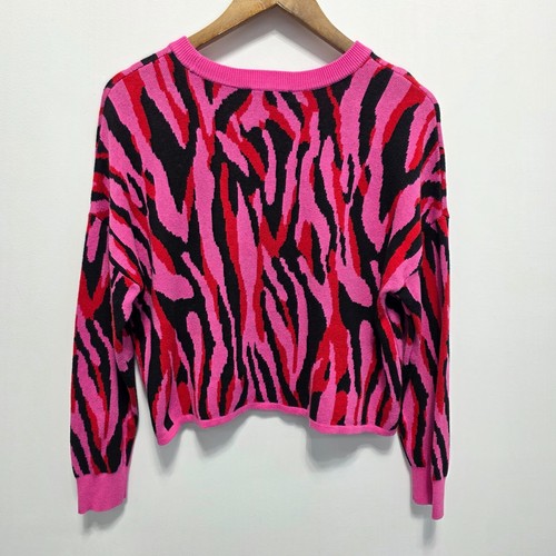 Bar III Sweater Womens Size M Cropped Pink Zebra Animal Print Festival Girly Fun - Picture 4 of 13