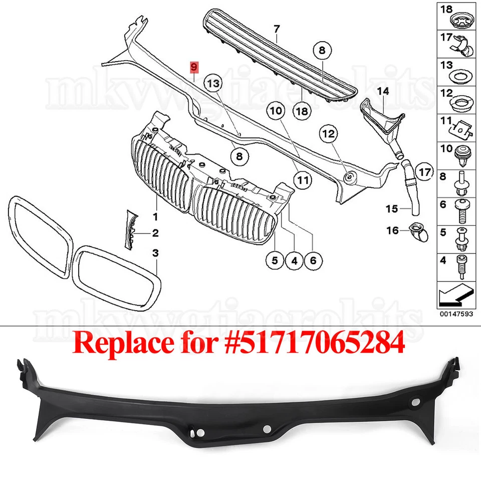 51717065284 Front Windshield Wiper Cowl Cover For BMW 7 Series E65 E66 02-2008 - Image 4 of 4