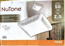Nutone 50 CFM Bathroom Exhaust Fan With Light  Ceiling Mounted Model 763N