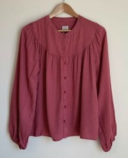 A NEW DAY WOMEN'S POLKA DOT LONG SLEEVE BUTTON-FRONT BLOUSE PINK S -NEW W/TAGS