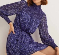 Boden Turtleneck Long Sleeve Jersey Metalic Knee Length Dress Tie Belt Size 8