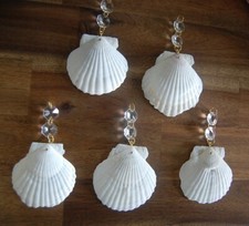 5 Jakobs Muscheln mit Kristalloctagons als Behang für Kronleuchter, Lüster