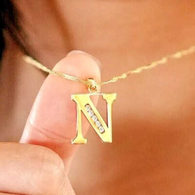 14K Yellow Gold 0.20CTW Simulated Diamond Initial A-Z Charm Pendant
