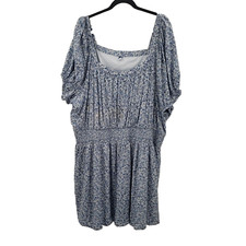 Old Navy 4x Blue Floral Print Mini Dress Womens Plus Puff Sleeve Square Neck