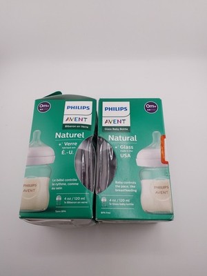 2x Philips Avent Natural Glass Baby Bottle 0m+ 4oz 120ml BPA Free New