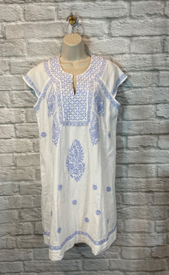 Roller Rabbit Women's Faith Cotton Embroidered White/Cloud Shift Dress Sz M