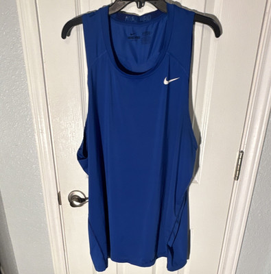 Nike Pro Dri-FIT Men's 2XL Fitted Sleeveless Crew Neck Solid Blue Tank Logo