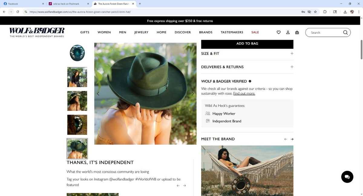 ?BACK IN STOCK?Wild as Heck Hats: The Aurora, Fedora,Unique Hat The Aurora Forest Green Rancher Pencil Brim Hat | Wild As  main image 3