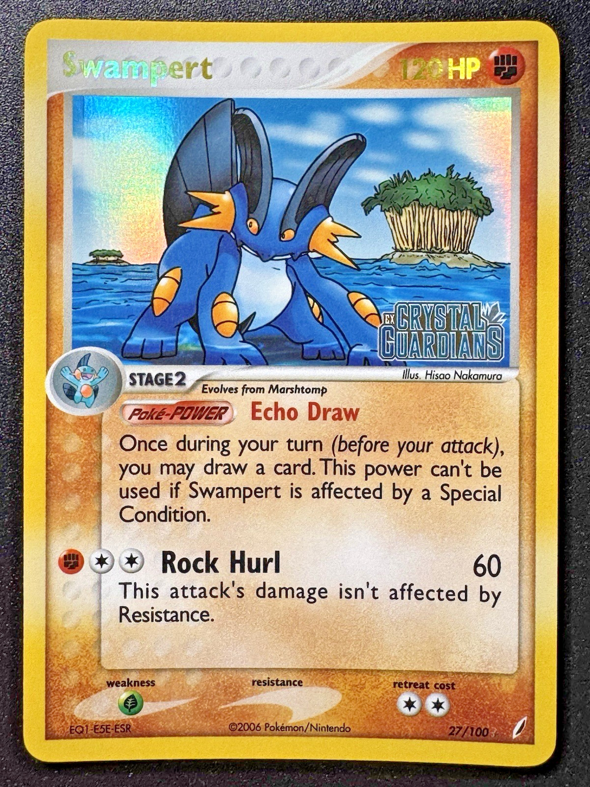 Swampert 27/100 EX Crystal Guardians Pokemon Card Reverse Holo Rare Near Mint