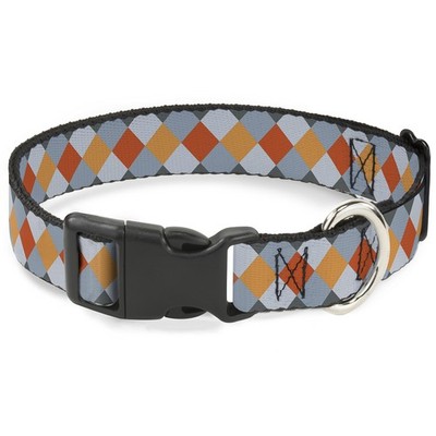 Plastic Clip Collar Diamond Plaid Grays/Orange NARROW-Small 7-8.5'' (US IMPORT)