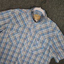 Wrangler Western Shirt Mens XL Blue / Tan Excellent Plaid Pearl Snap Short Slv