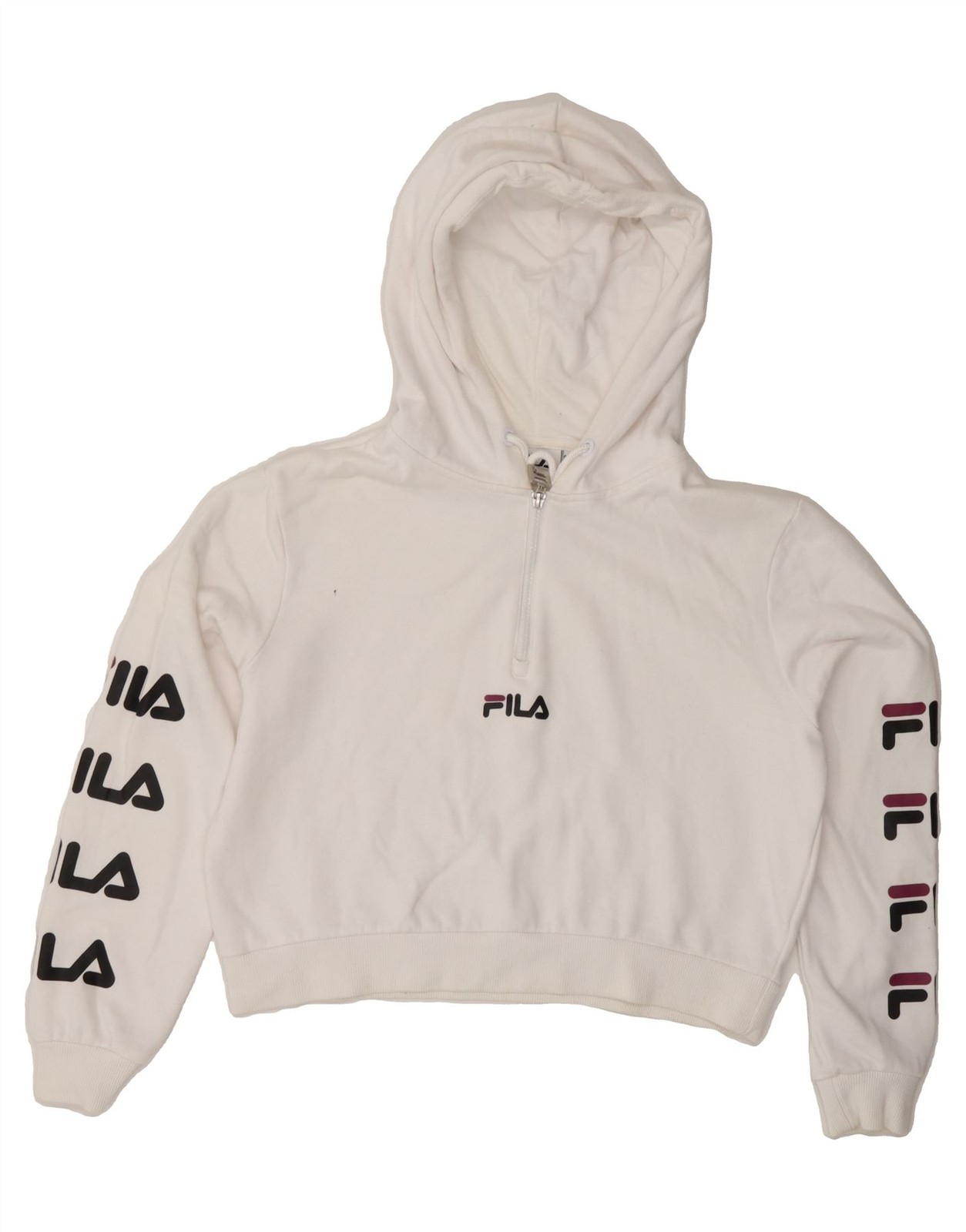FILA maglione donna oversize grafica con cappuccio UK 10 piccolo cotone bianco SC07