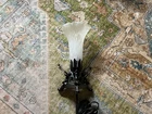 Vintage Tiffany Style Hummingbird Frosted Glass Tulip Flower Lamp 8.5" High
