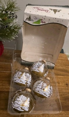 4 Christmas by Krebs Festive Trees Clear w/Gold Glass Ornaments 2 ''