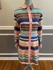 Multicolor Striped Shirt Dress Button Down Long Sleeve Size Large 46 (read)