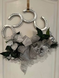 Custom Made Steel Horseshoe 19” Silver Holiday Wreath