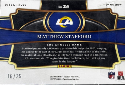 Matthew Stafford RARE WHITE #'D REFRACTOR INVESTMENT CARD RAMS MINT