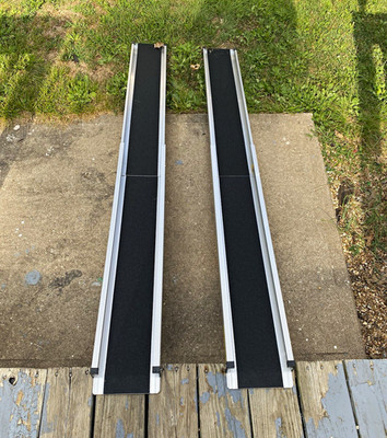 Wheelchair Track Ramps Pair Aluminum Black/Silver Portable Anti-Slip Surface